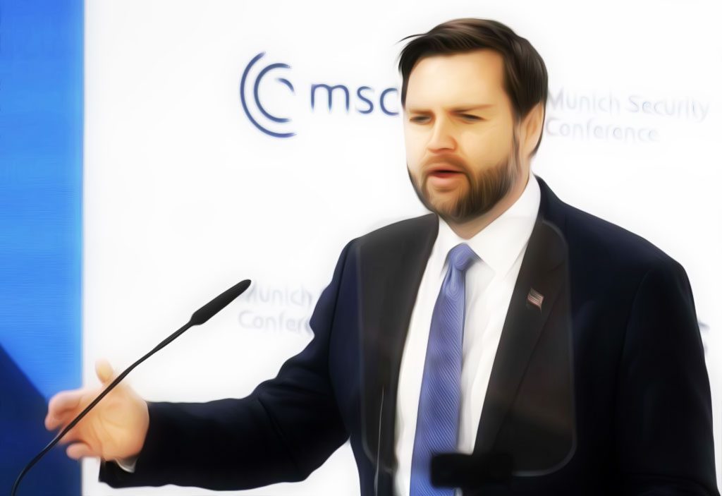 Vice President J.D. Vance delivering a speech at the Munich Security Conference, addressing democracy, free speech, and European security challenges.